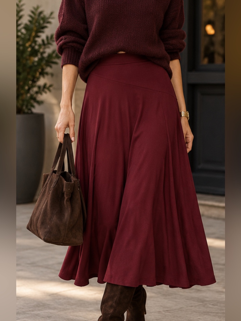 NWOT Madewell Burgundy Wine Asymmetrical Waist Flowy Midi Skirt M - fall style